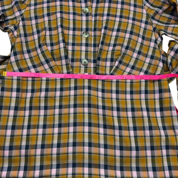 Gestuz Womens Tan Plaid Tie Waist AcieGZ Town & Country Half Button Dress Sz 40 - Picture 10 of 12